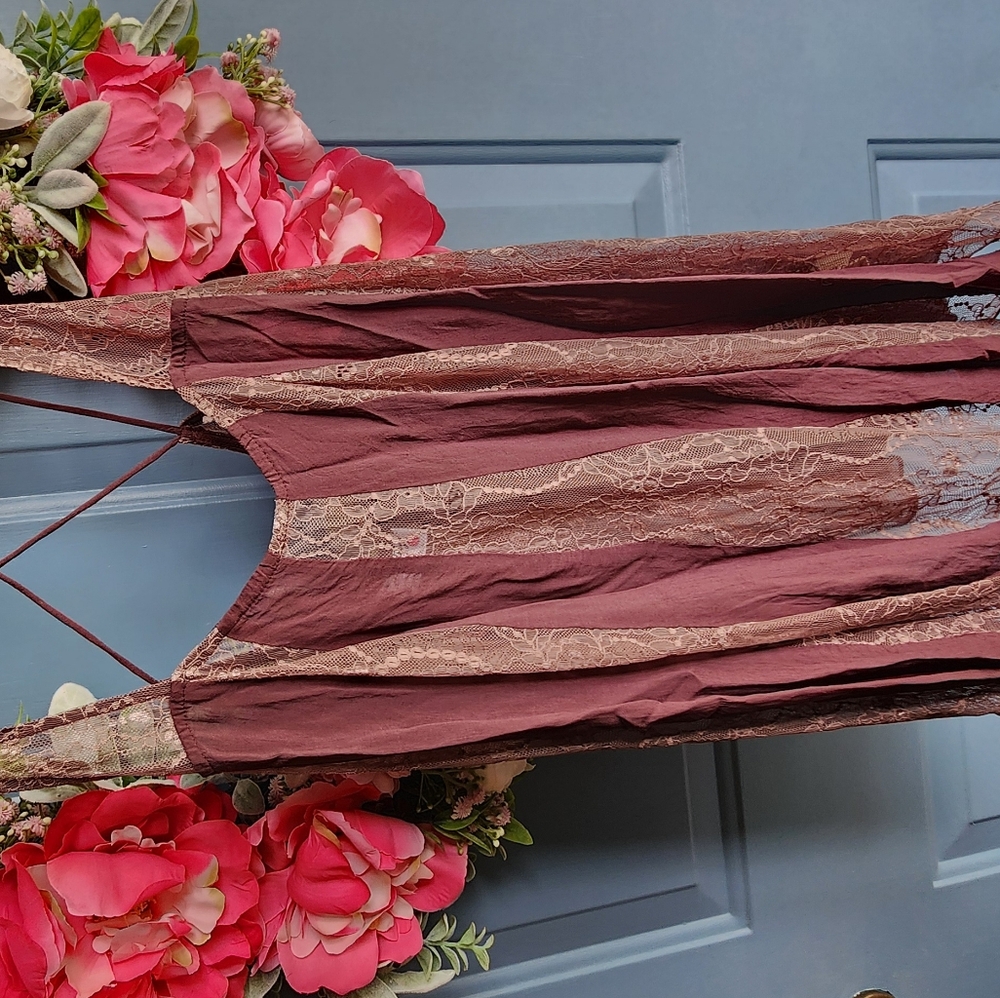 Free People Brown and Cream Tank Top with Lace Details